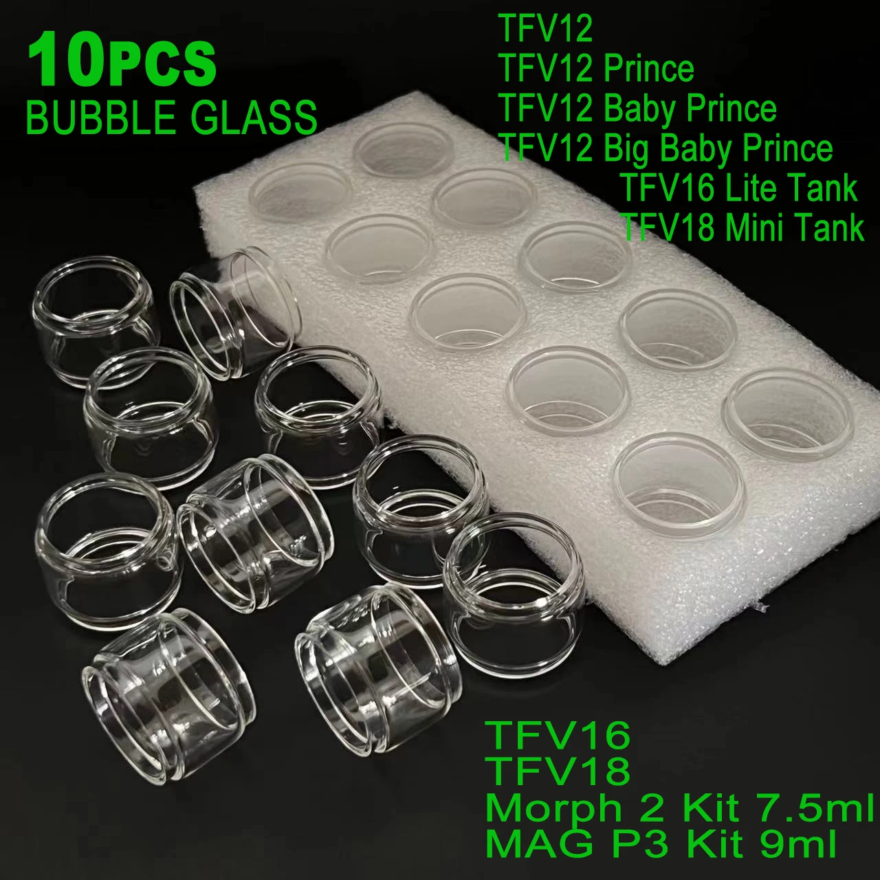 10PCS Bubble Glass Tube For TFV12 Prince TFV12 Big Baby Prince TFV16 Lite TFV18 Mini Morph 2 Kit Fat Glass Water Color Container