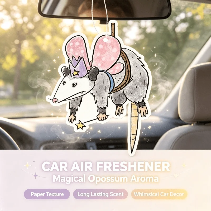 Car Air Freshener Magical Fairy Opossum Cartoon Hanging Scent Card for Car Interior Rearview Mirror Ornament Gift