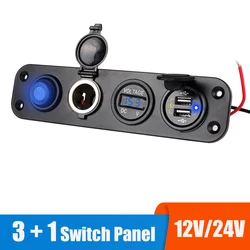24V 12V Car USB Chargers 3.0 Cigar Lighter Socket 1 Button Switch Panel Truck Power Adapter Volt Test Splitter Boat Accessories