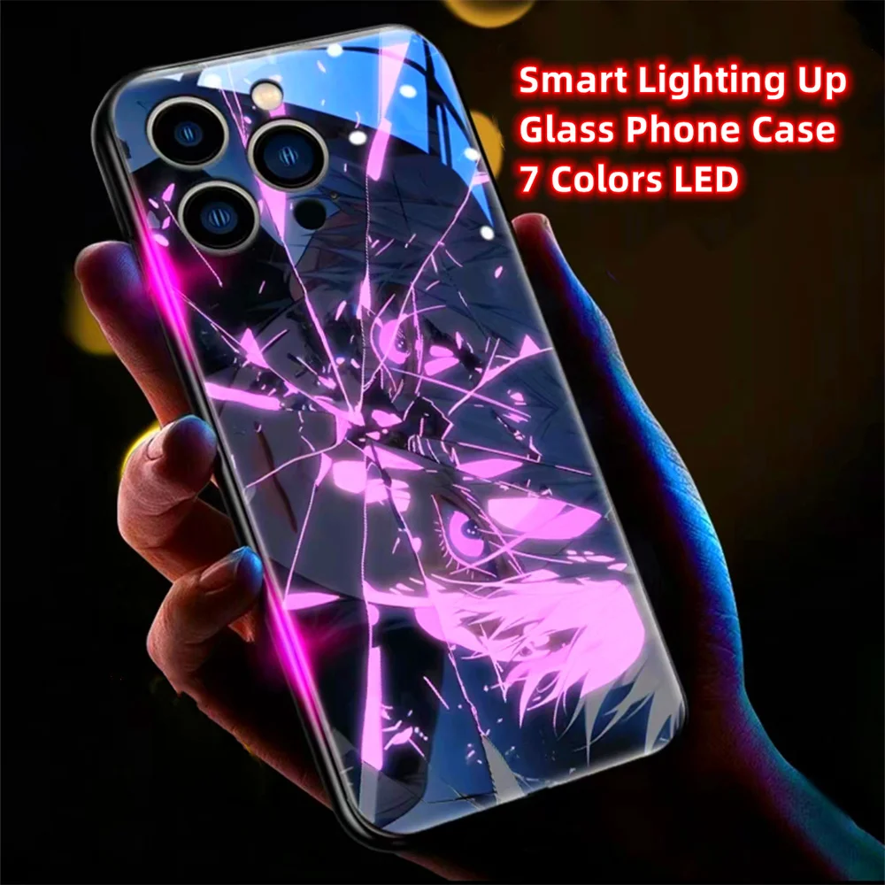 

Japanese Anime Voice Sensing LED Light Up Glowing Luminous Phone Case For XiaoMi 11 12 13 14 15 Pro Poco F3 F4 F5 Pro 5G