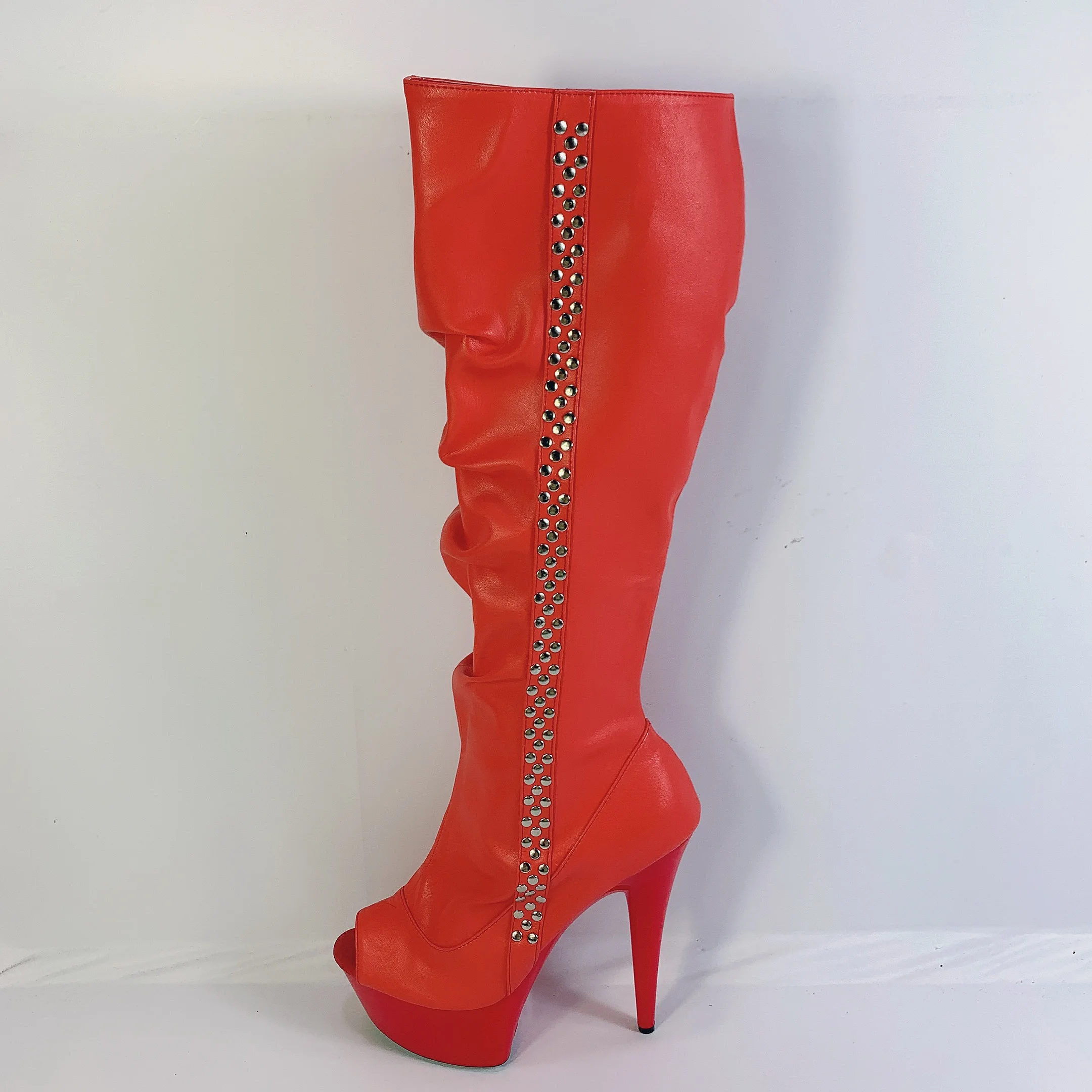 Female model stage 15cm high boots, stylish zippers, sequined fish mouth decoration, high-heeled dance shoes