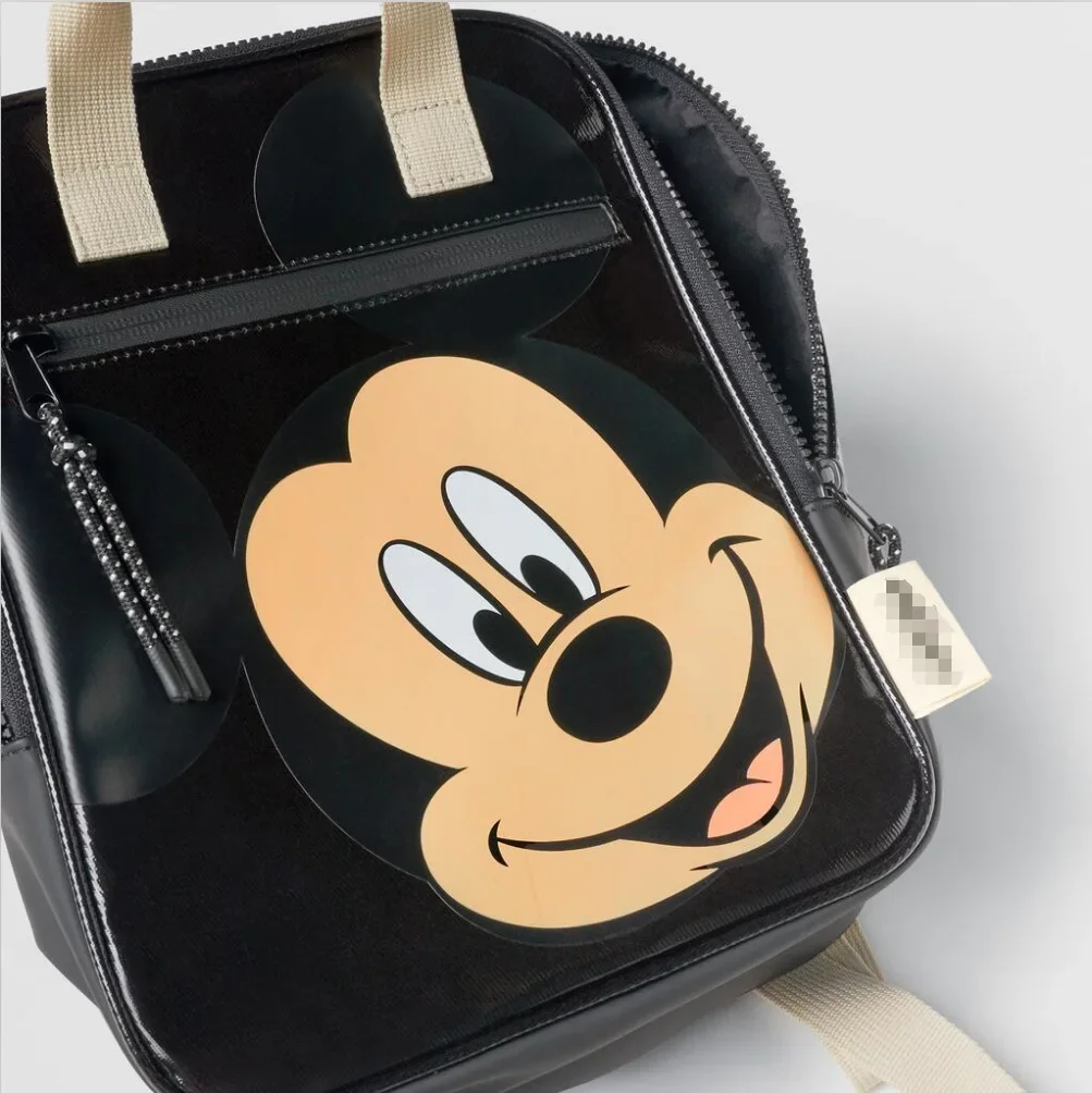 Disney Plush Backpack New Leather Cartoon Mickey mouse  Print Girl\'s Backpack Children\'s Schoolbag Black