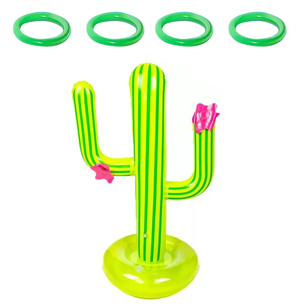 1Set Inflatable Ring Toss Game Pool Float Set Summer Beach Party Water Game Floating Cactus Pool Ring Toss Summer Outdoor Fun