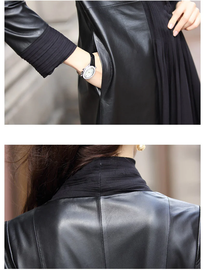 2023New Leather coat,Genuine Leather Jacket Spring Autumn Jacket Women 100% Real Sheepskin Coat Female Long Trench Coats Chaquet