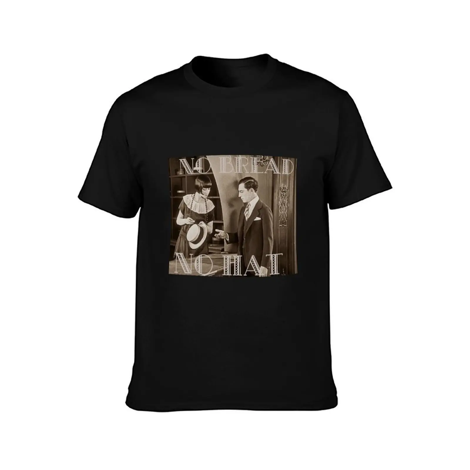 No Bread No Hat Silent Film-era Buster Keaton T-Shirt, Summer Casual Cotton Tee, Oversized Streetwear Tops, Unisex Men Women