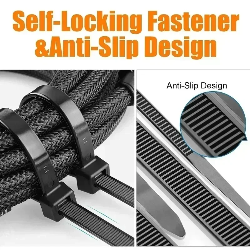 Adjustable Nylon Cable Ties Self-locking Cord Ties Straps Fastening Loop Fixing Ring Home Office Workshop Plastic Wire Ties