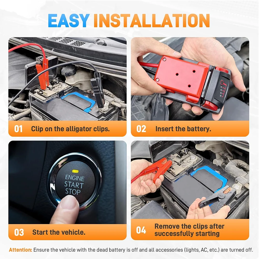Für Makita/DeWalt/Milwaukee 18V Zündstartgeräte, Auto- und Motorrad-Lithiumbatterie, Notstromversorgung mit 3 Sicherungen – Detail 10