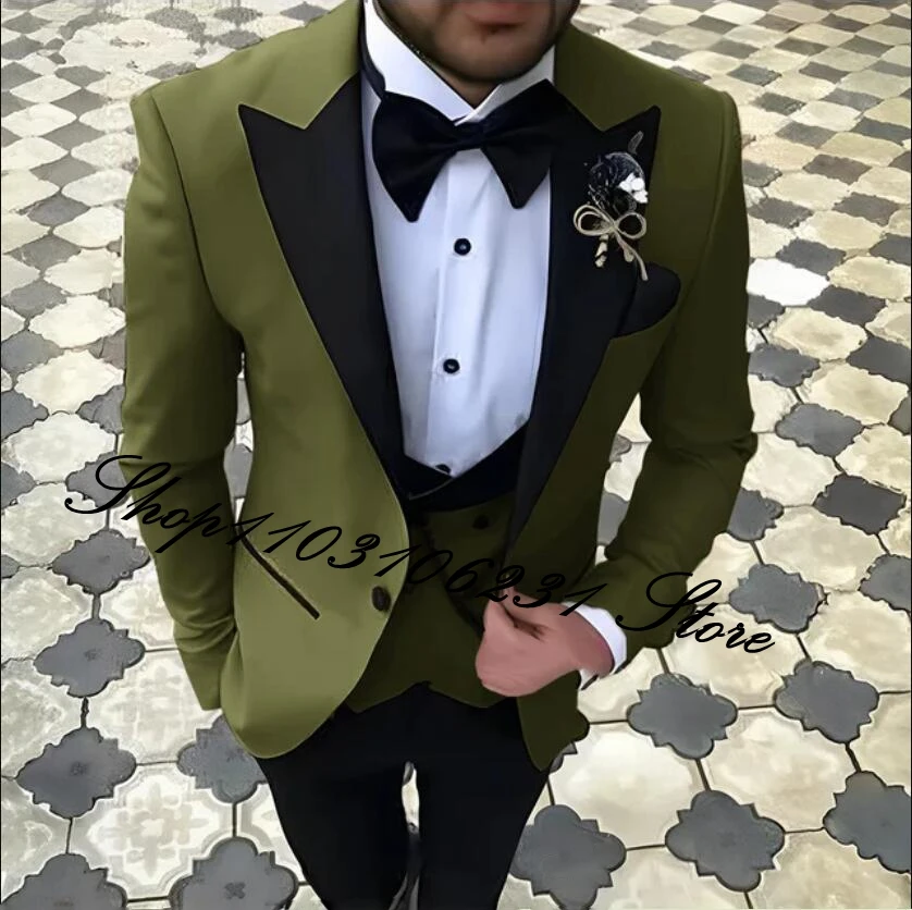 2024 High Quality Men Suits 3 Pieces Wedding Groom Tuxedos Custom Elegant Gray Men Party Tuxedos Blazer Vest Pants Costume Homme