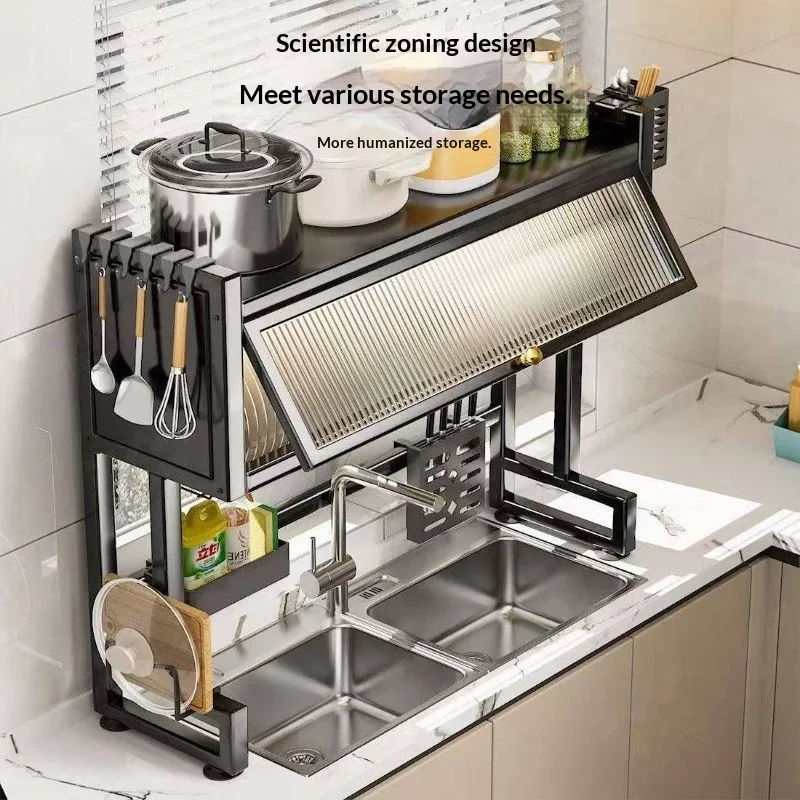 # Kitchen Sink Dish Rack Cabinet Storage Countertop Drain Drying Organizer Dustproof Door Multifunctional Space Saving Muebles