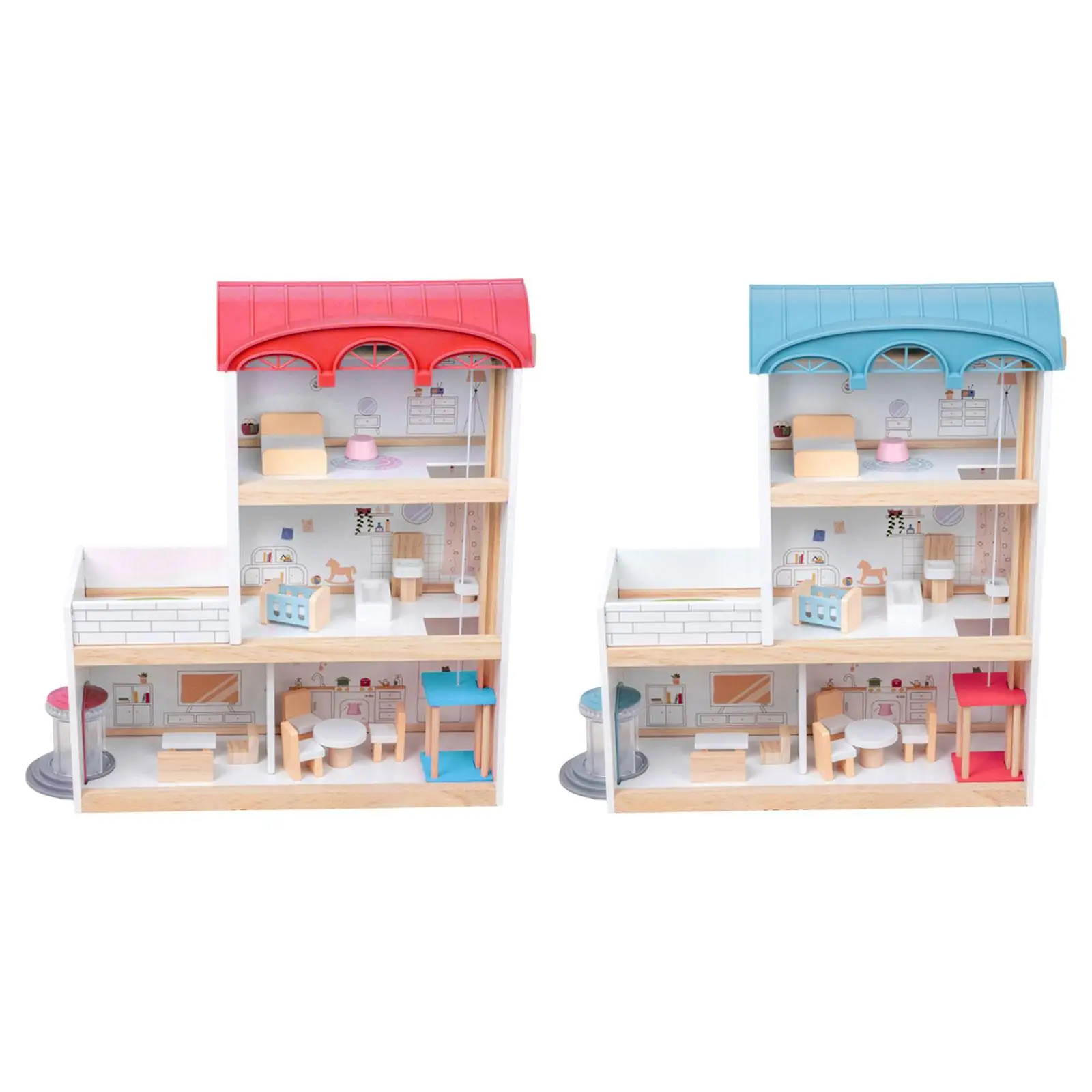 Casa de muñecas de madera, exquisito modelo de 2 cuentos, accesorios, Mini muebles, juego de juguete