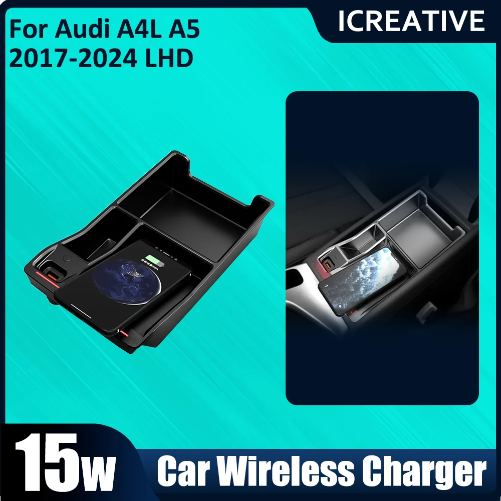 For AudiA4L A5 2017 2018 2019 2020 2021-2024LHD phone holder mount charging pad fast charge Car accessories 15W Wireless charger