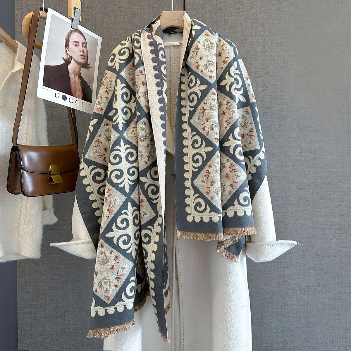 Neue Mode Winter Duplex Druck Kaschmir Schal Frauen Hohe Qualität Verdicken Wrap Schal Damen Pashmina Jacquard Schals Luxus – Detail 22