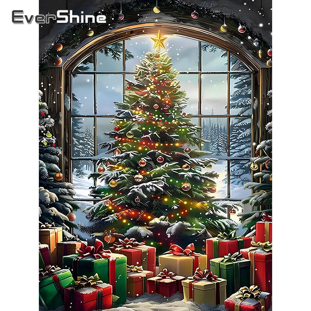 Evershine Diamant-Gemälde, Weihnachten, Bastelset, Stickerei, Baum, Bild von Strasssteinen, DIY-Mosaik, Schneelandschaft, Wandkunst