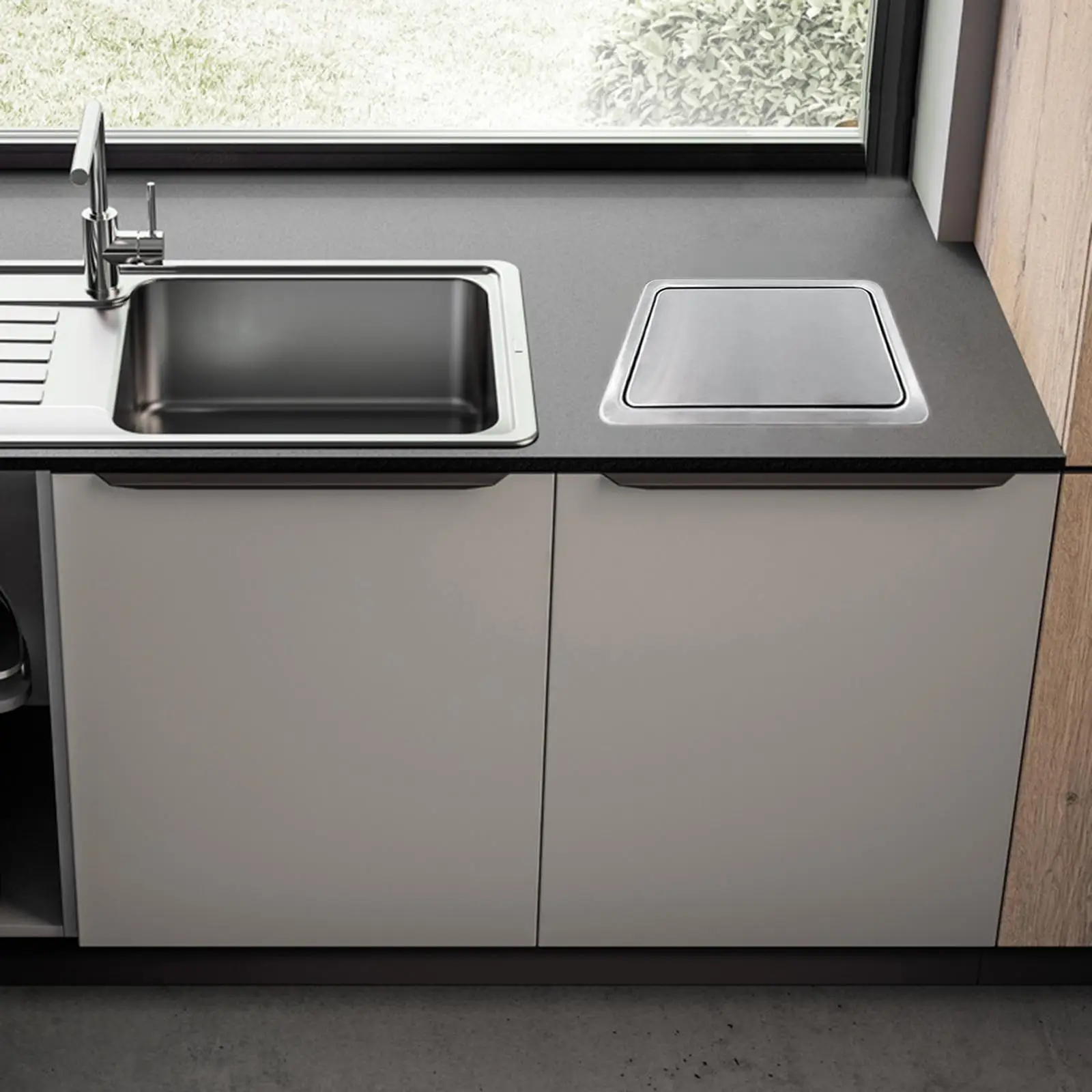 Recessed Stainless Balance Lid Kitchen Trash Cover Space Saving Garbage Container for Bathroom Countertop