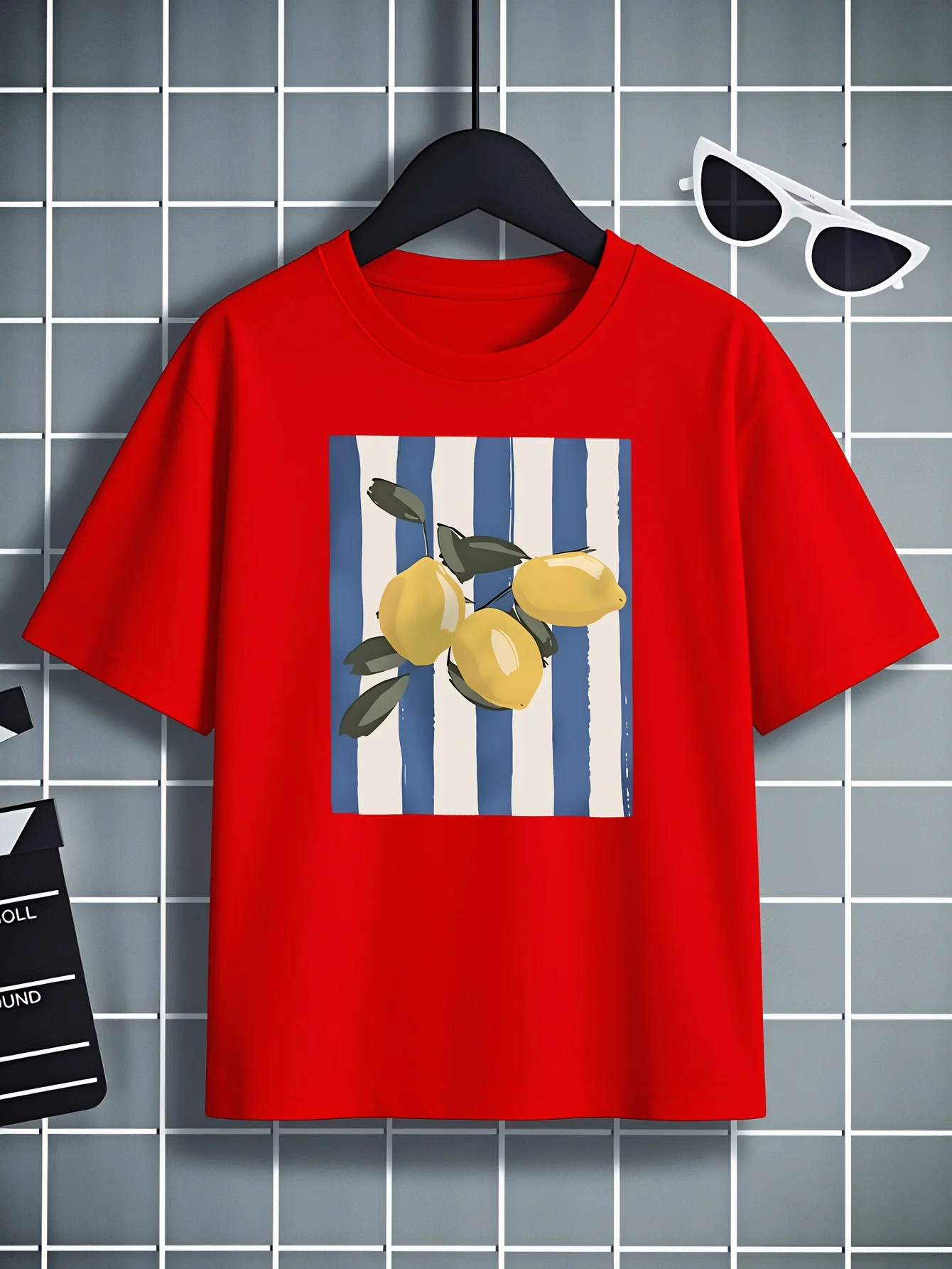 Lemon Branch Blue and White Stripe Printed Machine Washable Outdoor Activity Top Comfortable  Round Neck Parent Child T-shirt