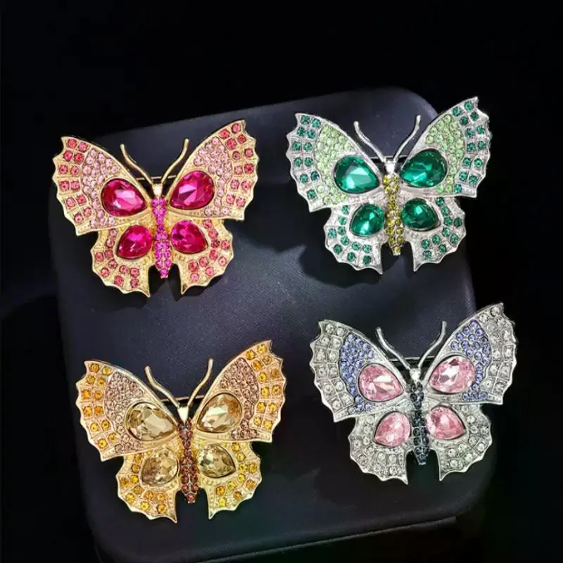 Fashion Light Luxury Crystal Butterfly Brooches For Women Clothing Coat Jewelry Accessories Gifts