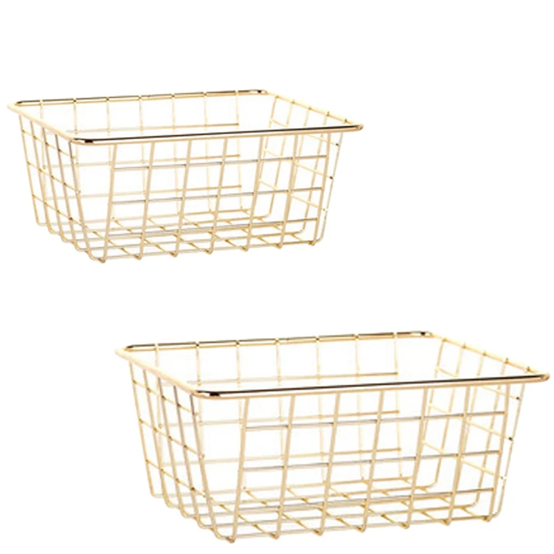 Storage Basket Solid Color Household Iron Basket Storage Box Bedroom Bathroom Gold