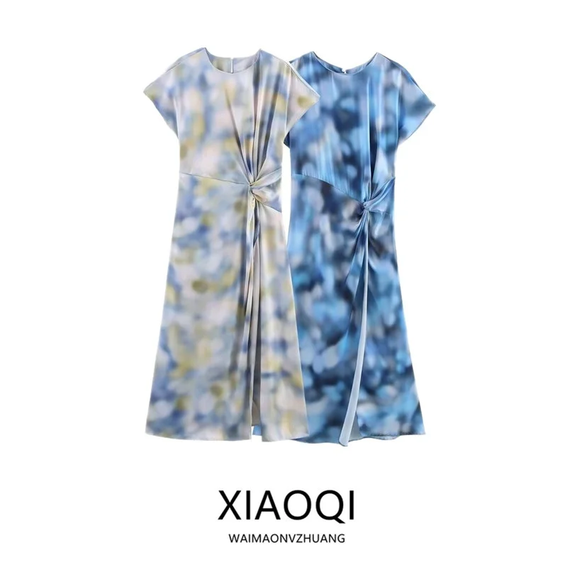 Vestido Midi de Satén de Seda con Estampado Floral Versátil para Mujer, Primavera Verano 2025, Estilo Casual, Tela de Calidad...