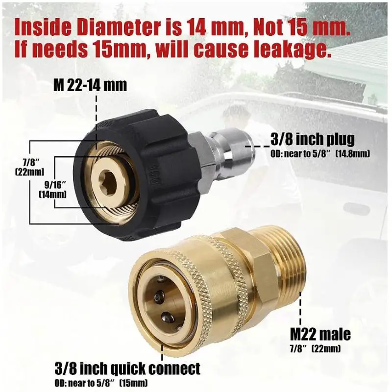 High Pressure Washer Spray Sprinkler Quick Connector Adapter M22 14mm 15mm to 3 8 1 4 Leak Resistant for Car Patio Cleaning