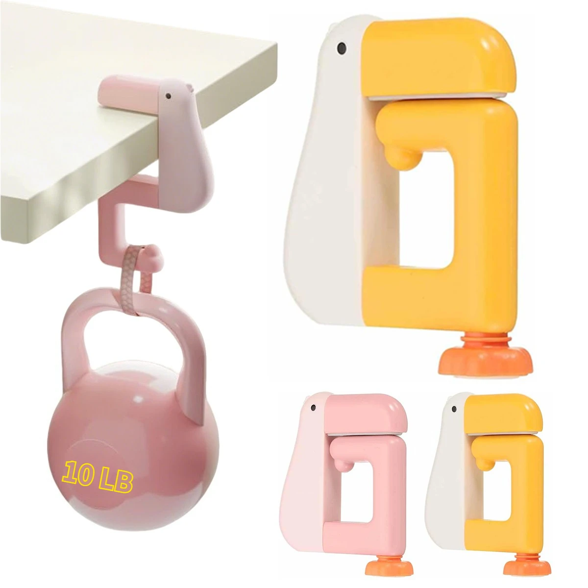 

1/2 PCS Cartoon Animal Desk Hook – Clamp-On Adjustable Bag Hanger for Purse, Backpack & Keys, No-Drill Organizer for Office Dorm
