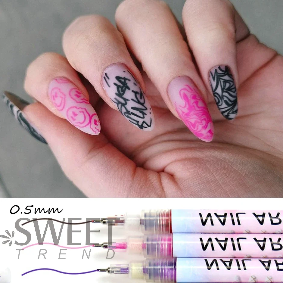 12pcs Drawing Graffiti Nails Art Pen Waterproof Design Hook Line Brush DIY Abstract Comic Style Painting Decor Manicure Supplies