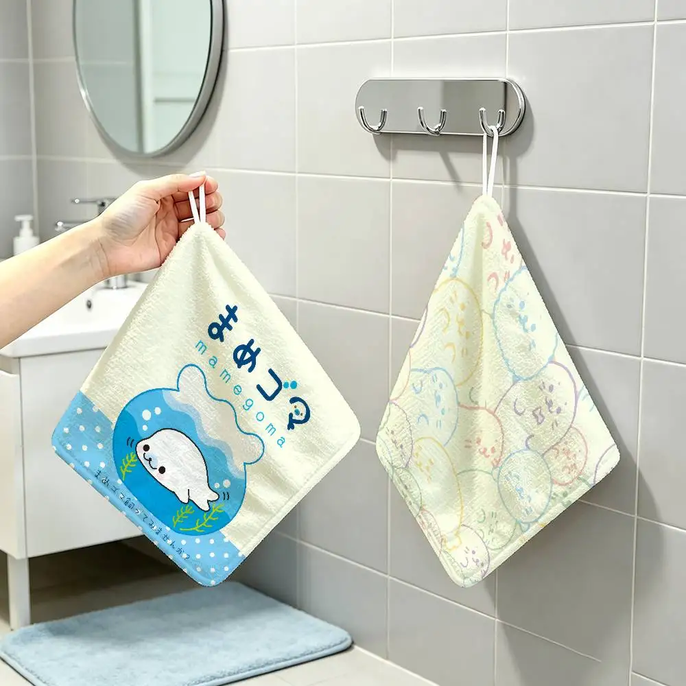 CUTE M-Mamegoma Seal  Polyester Cotton Daily Towel Hanging Kitchen Hand Wiping Cloth Durable for Whole House Use