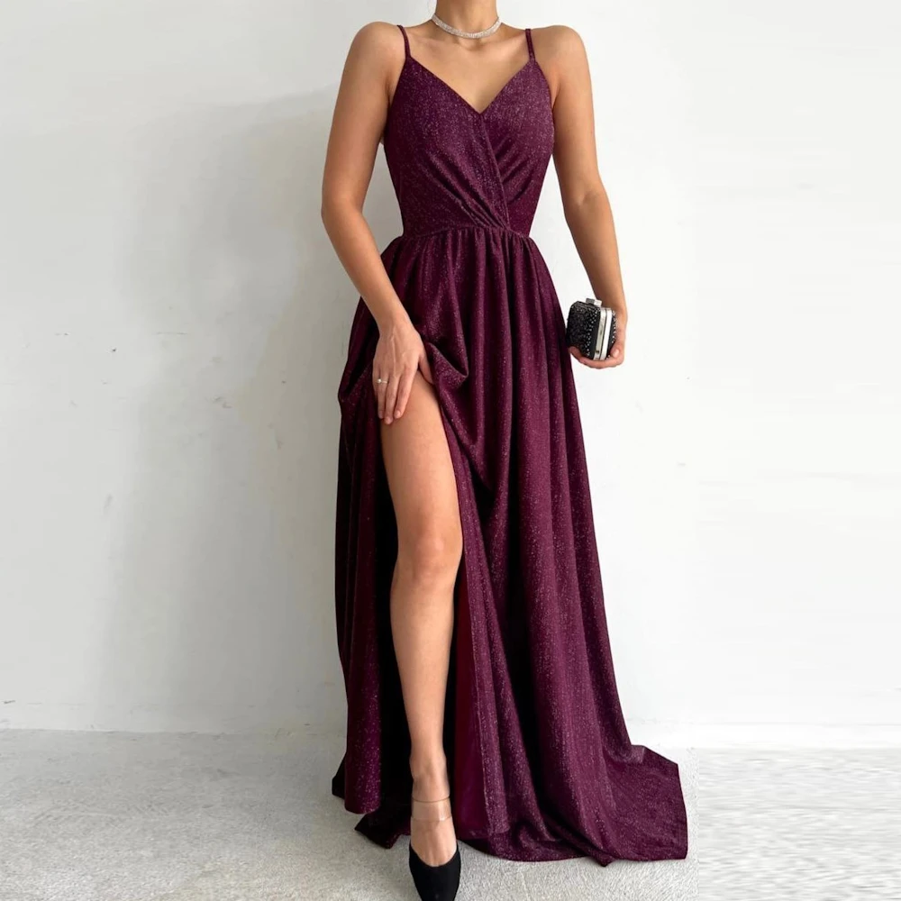 

ROSELLA Sexy Fuchsia Spaghetti Straps Women Dress For Formal Occasions Floor Length A-Line High Slit Party Prom Gown New 2023