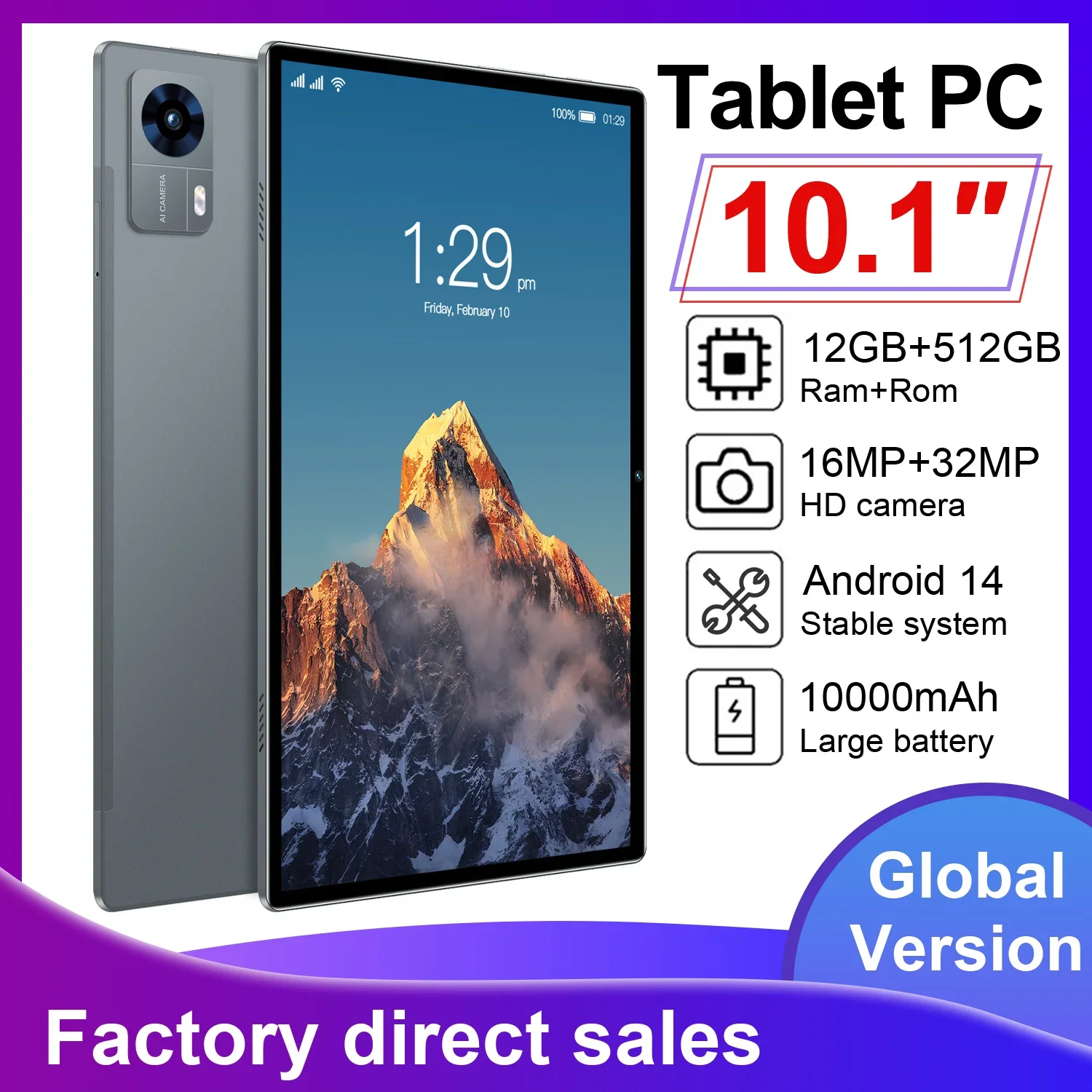 

S50 Tablet with 10.1-Inch High-Definition Screen, Dual Cameras, Dual SIM Cards, GPS, 12GB RAM and 10000mAh Battery