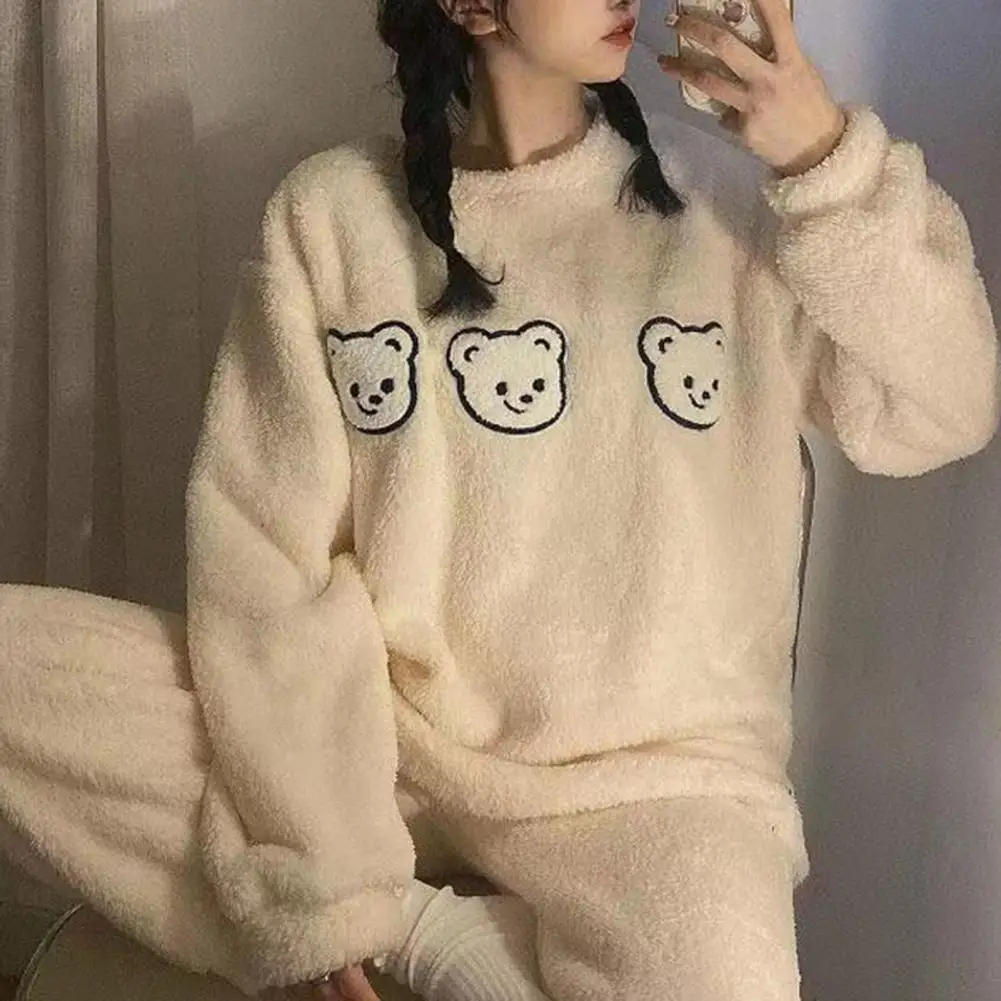 Autumn Winter New Warm Flannel Women\'s Pajamas Set Long-Sleeved Trousers Two-Piece Set Cute Soft Home Wear Clothes For Women