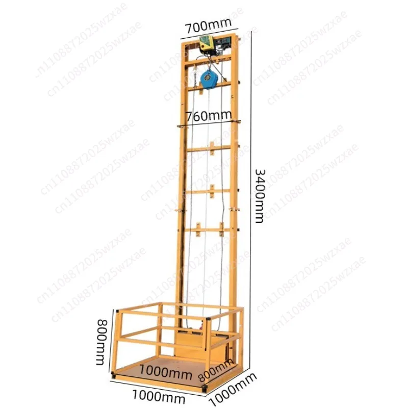 1 ton load single rail hydraulic lifting freight elevator 500kg, wire rope traction freight elevator