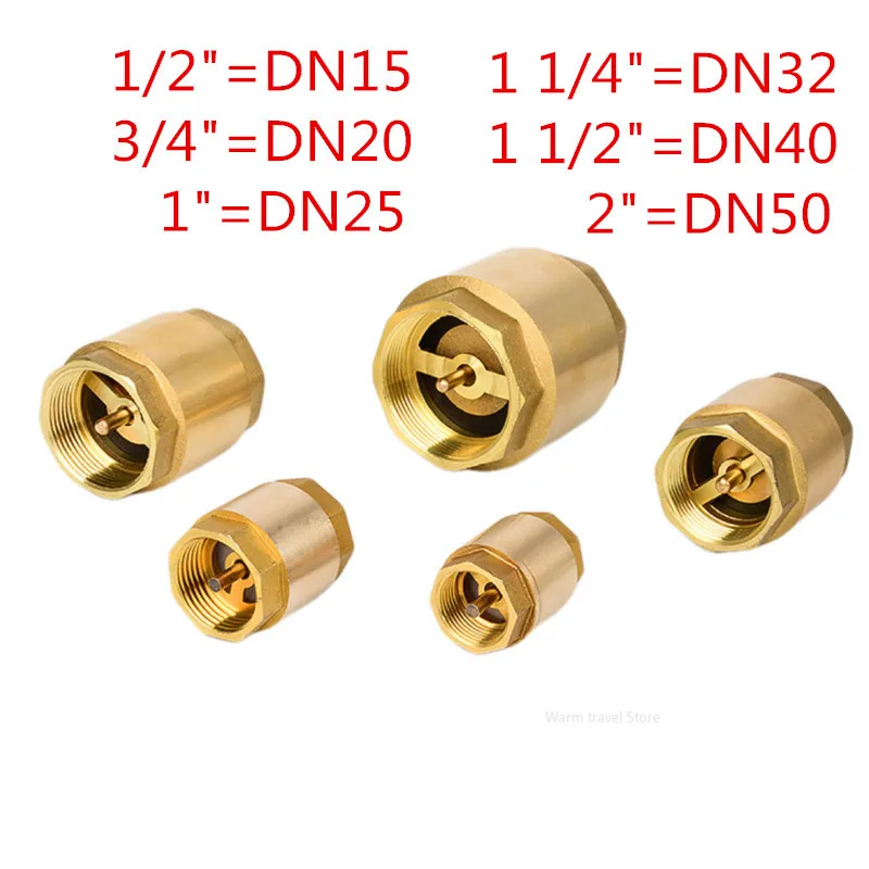 

1pcs DN15 DN20 DN25 DN32 DN40 DN50 Brass Thread In-Line Spring Check Valve for Water Control Check Valve Water Pump Valve