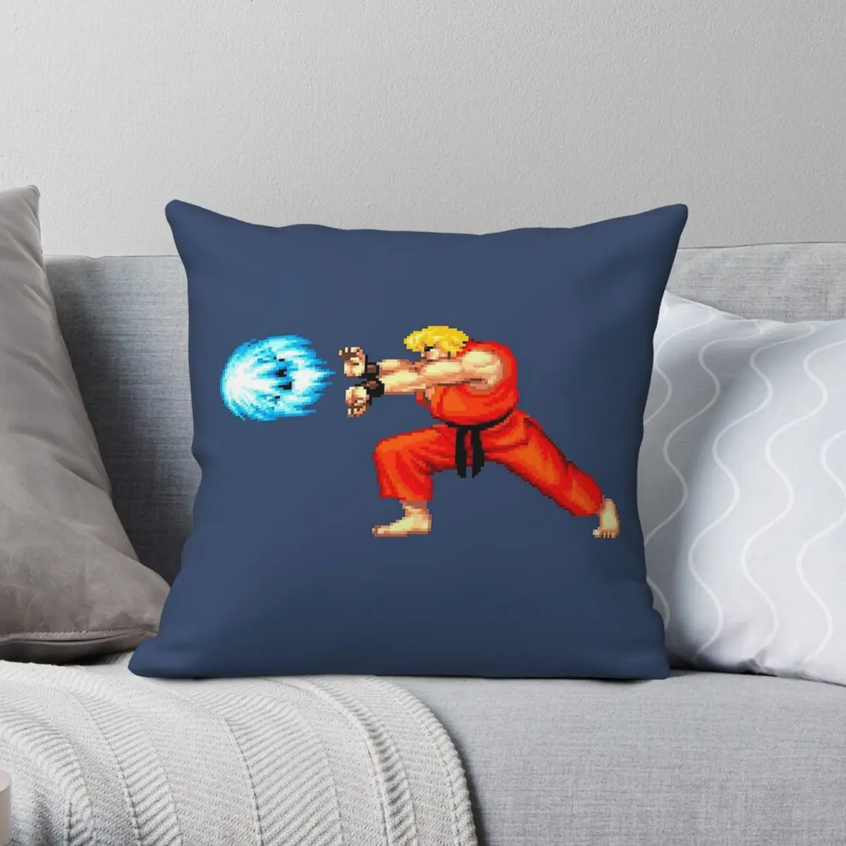 Street Fighter Ken Fireball Square Pillowcase Polyester Linen Velvet Creative Zip Decor Car Cushion Case 45x45