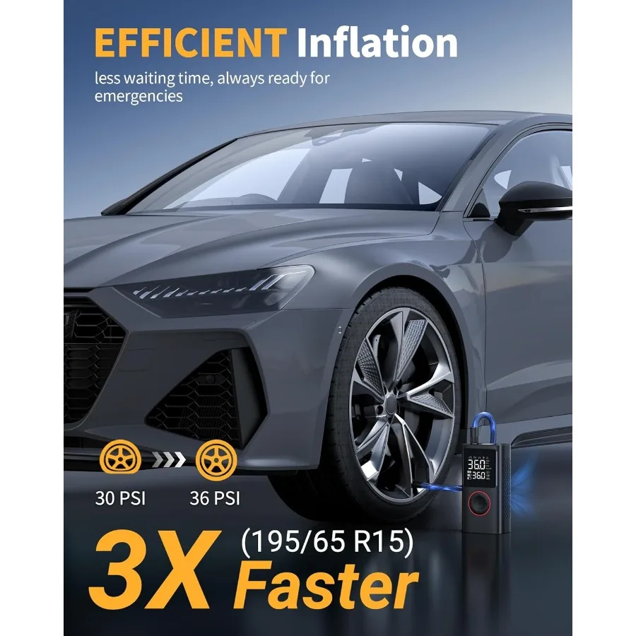 Compressore d'aria portatile Gonfiatore per pneumatici senza fili da 150 PSI per biciclette da moto automatiche e palle sportive con manometro incorporato