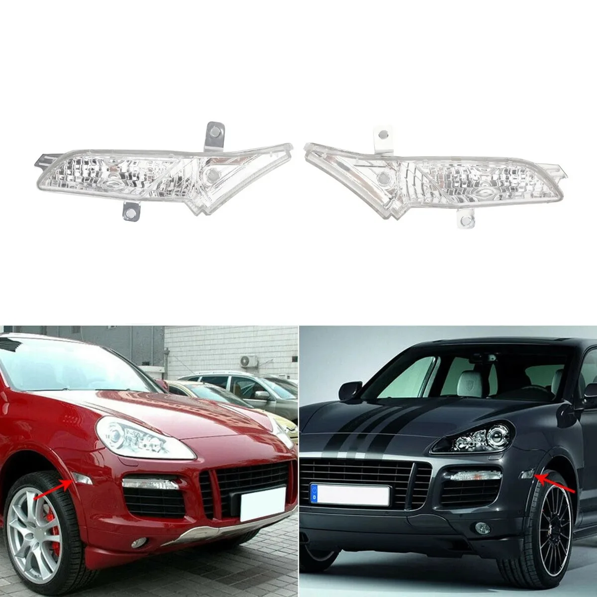 1 Pair Right+Left Front Side Marker Light Lamps Clear Cover Fit For Porsche Cayenne 2008-2010 Replacement Accessories