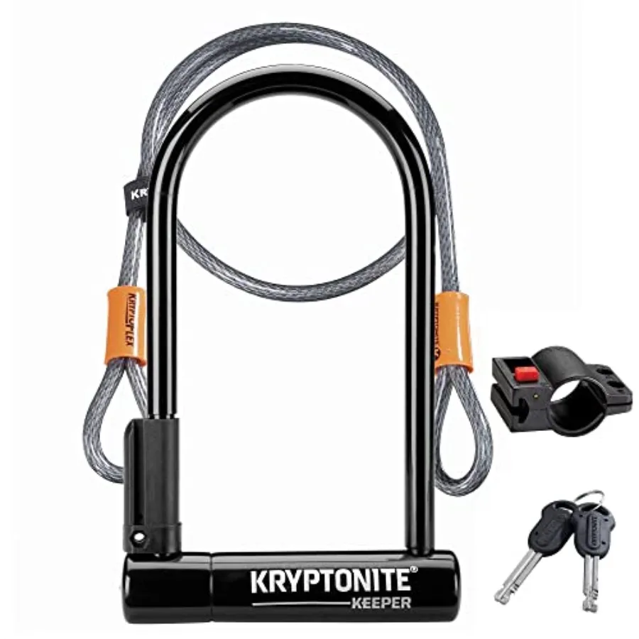

Heavy duty anti-theft bicycle security solution featuring a 12mm shackle U-lock and a 10mm x 4ft braided steel cable with mount