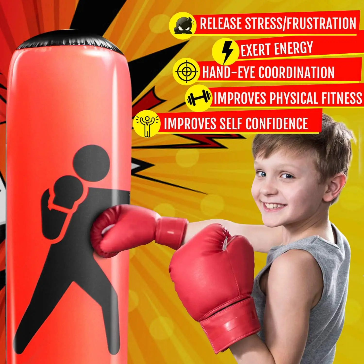 COMCO Boxing Column,Inflatable Punching Bag for Adult&kids,Durable PVC Material,Healthy&Fun Exercise,Improve Self Confidencef