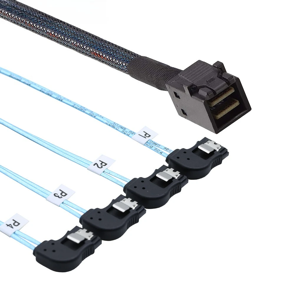 2Pcs MINI SAS HD SFF-8643 to 4X SATA left-turn server internal high-speed cable
