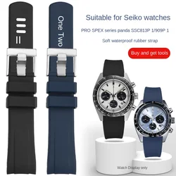 For Seiko PROSPEX SSC813P1 SSC909P1 panda rubber curved end Black Blue Orange watch strap Silicone waterproof soft man watchband