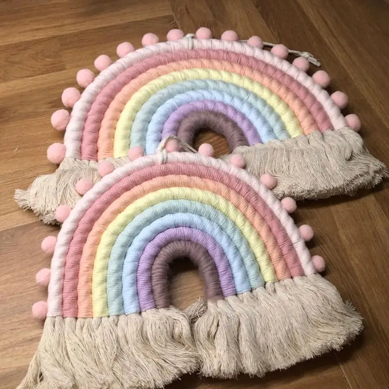 97BC Rainbow Macrame Suspensão parede para berçário decoração casa Presente delicioso