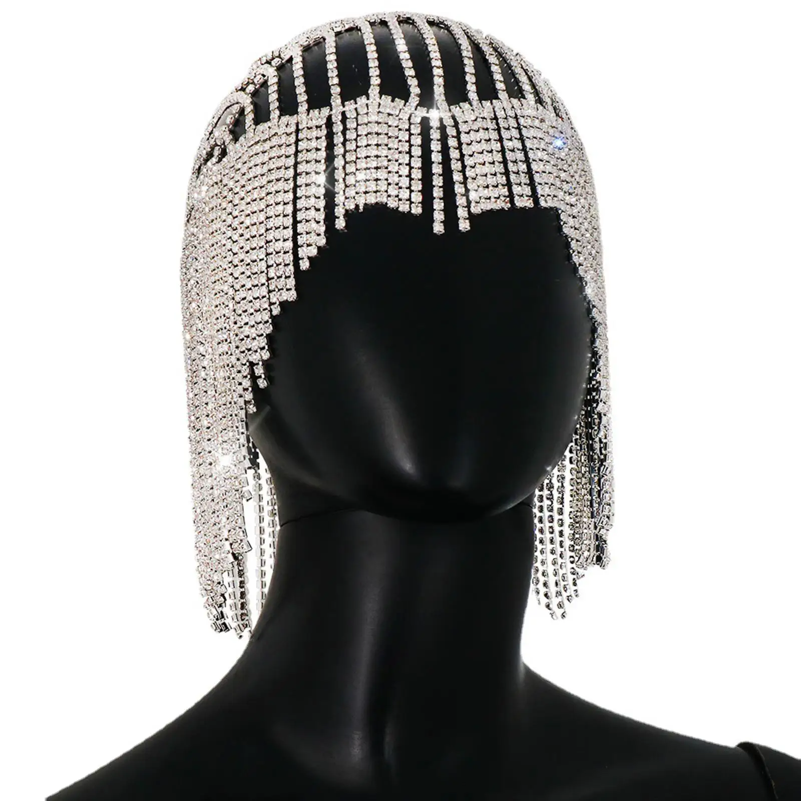 Rhinestone Headpiece Cap Head Chain Jewelry Hair Chain Cap Tassel Cap for Nights Party Cosplay Stage Performance Belly Dance
