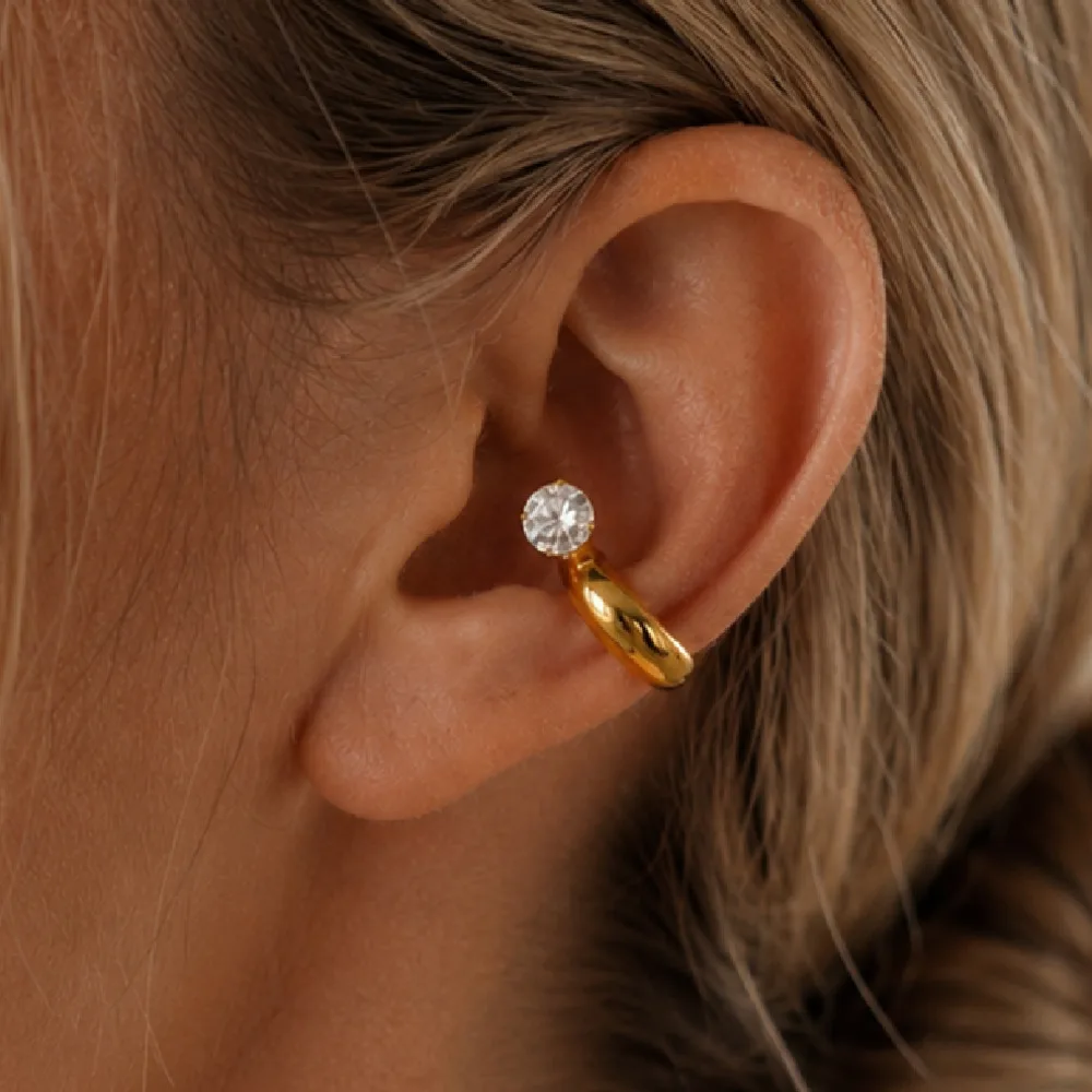 SHIXIN Luxury Shiny White Zircon Stainless Steel No Piercing Earring Women Charm 18K Gold Plated Ear Clip Hypoallergenic Jewelry