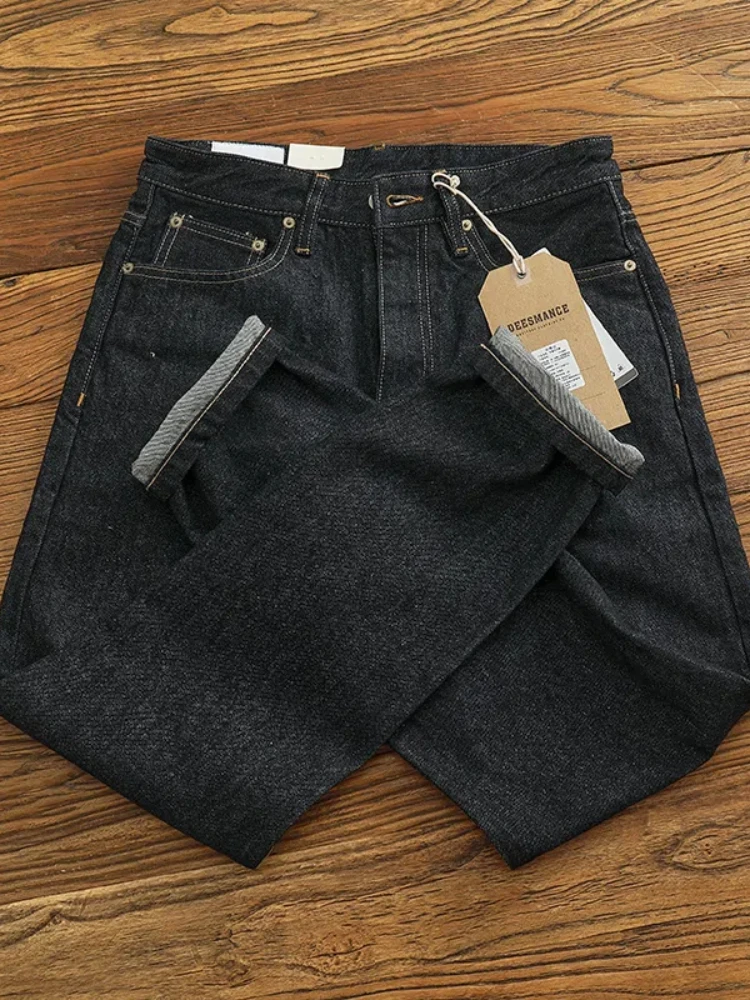 2024 Spring and Autumn New American Retro Primary Color Denim Jeans Men's Simple Washed Heavyweight Straight Casual Slim Pants