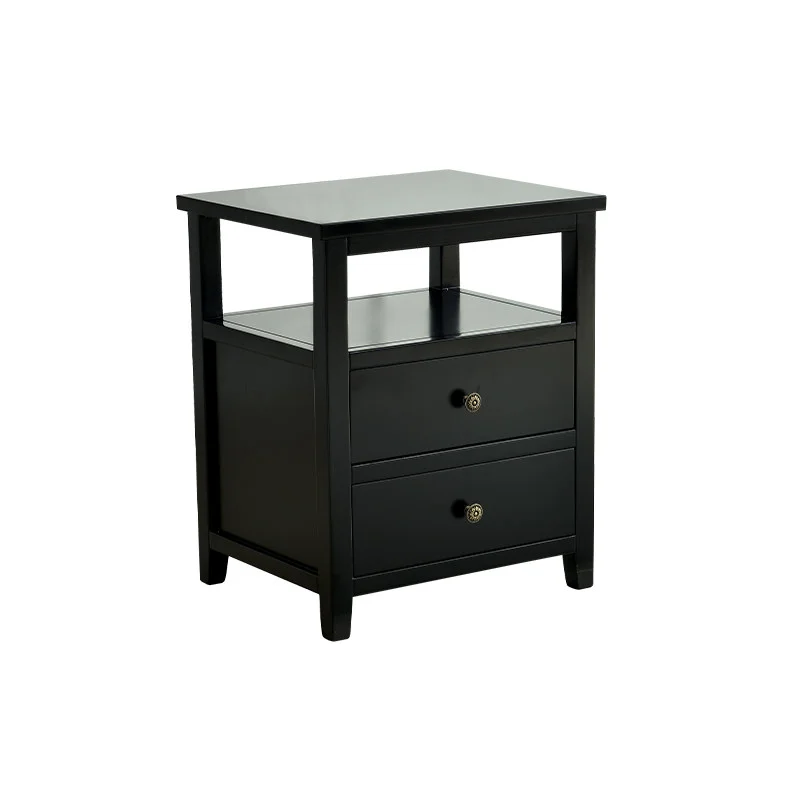 ^Black Solid Wood Nightstand With 2 Drawers Open Storage Shelf Modern Bedroom Side End Table