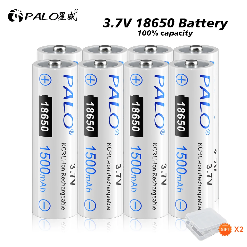 

PALO 4-12pcs 3.7V 1500mAh 18650 Battery 18650 Lithium Rechargeable Battery with 2-4 Slots USB Charger for Flashlight Torch