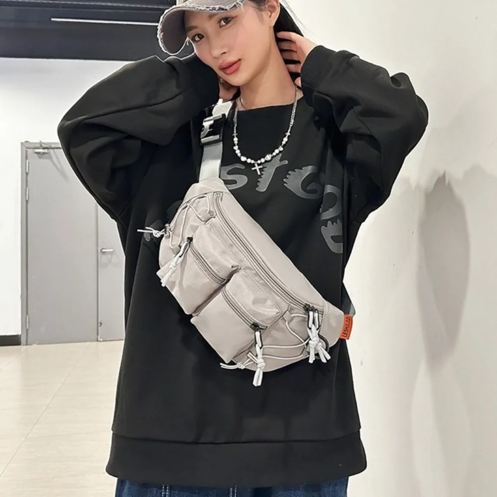 

Punk Nylon Men Waist Bag Large Capacity Y2k Multi-pocket Chest Bag Multi Functional Japanese Style Sports Fanny Pack Women