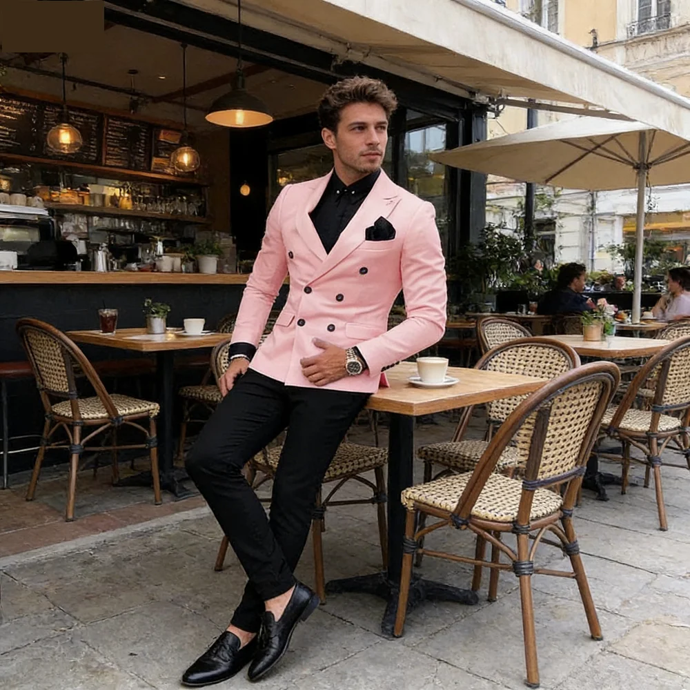 

Высококачественный мужской костюм-двойка Slim Fit с пиджаком с вырезанными лацканами и брюками для свадебных торжеств и деловых встреч