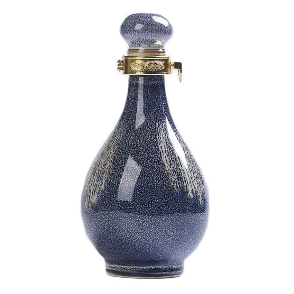 17oz Blue Wine Vase Flask Flagon Ceramic Empty Wine Jar Bottle Wine Jug Small Bottle