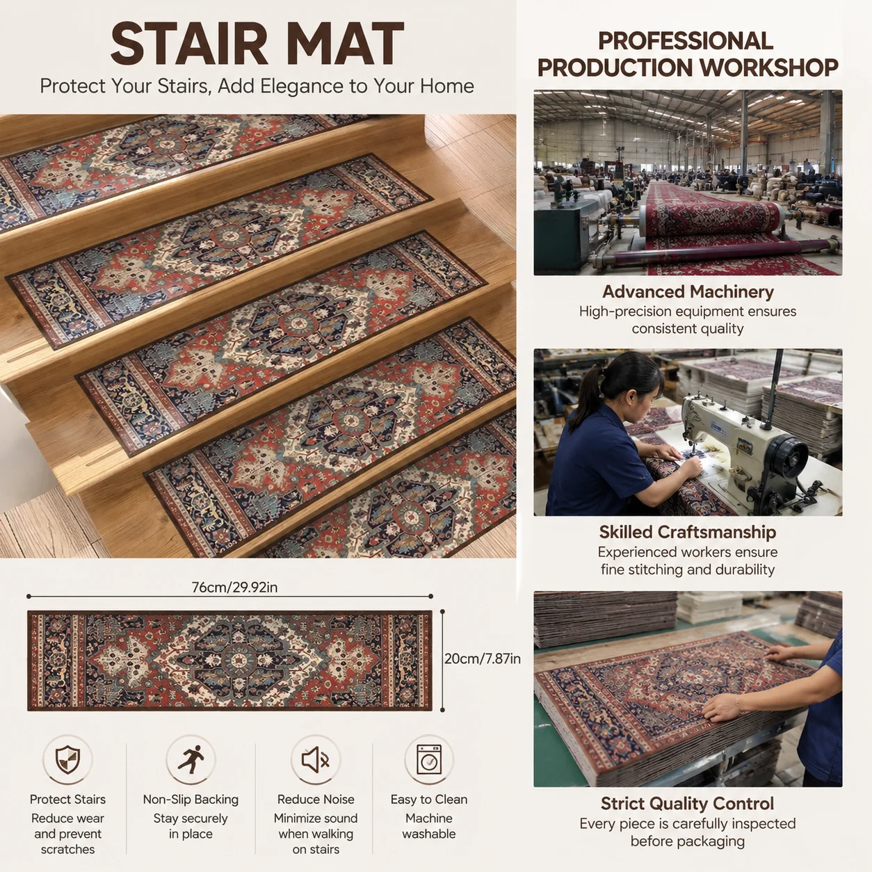 Sklimatter for trapper, nordisk mønster - close-up view