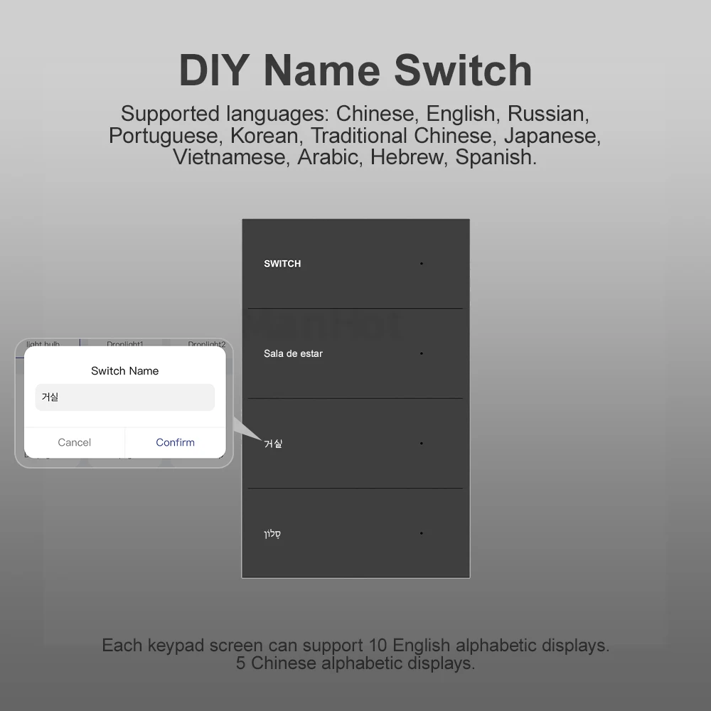 MANHOT WiFi Smart DIY Name Switch 1/2/3/4/6/8Gang Smart Glass Panel Push Button Switch With Radar Sensing Work With Tuya Smart