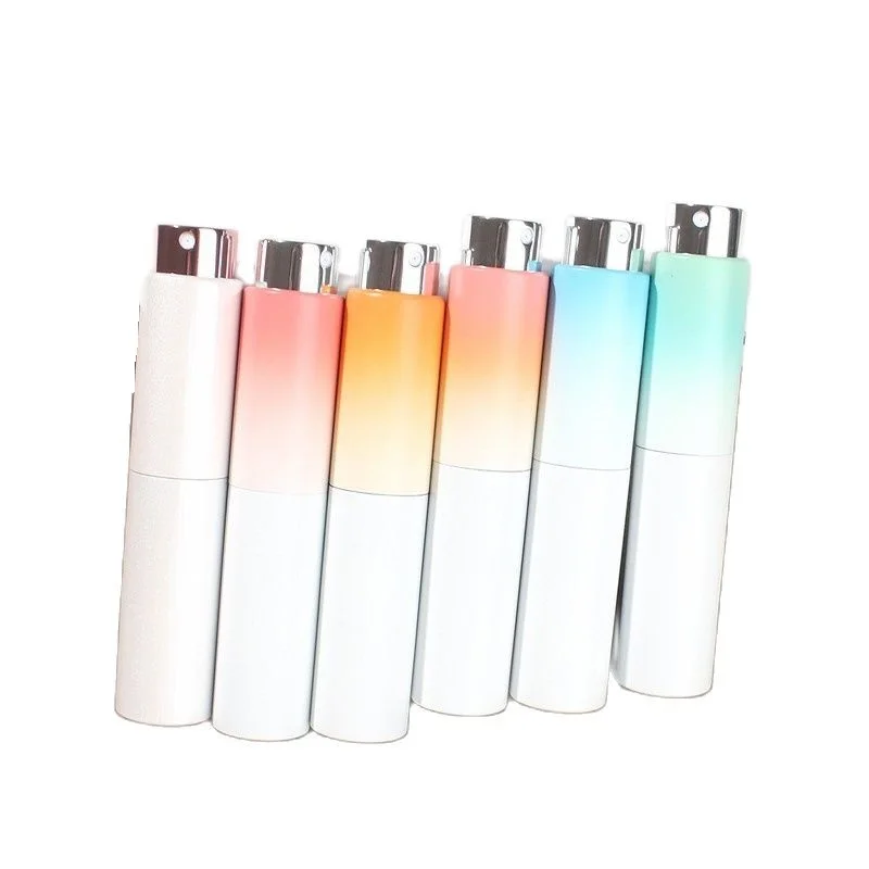 Empty 10ml Rotating Perfume Spray Bottle Gradient Color Aluminum Coated Makeup Travel Pocket Atomizer Glass Perfume Bottle 10pcs